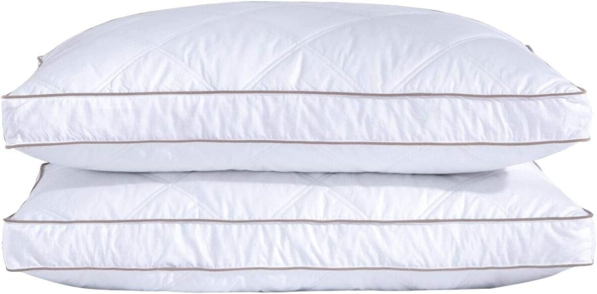 Goose Feathers and Down Pillow for Sleeping Gusseted Bed Hotel Collection Pillows, Standard, Set of 2
