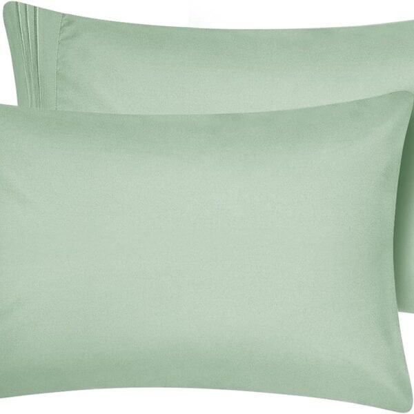 2 Pack - Queen Size 20x30 Inch Sage Green Microfiber Pillowcases with Envelope Closure, Soft and Breathable