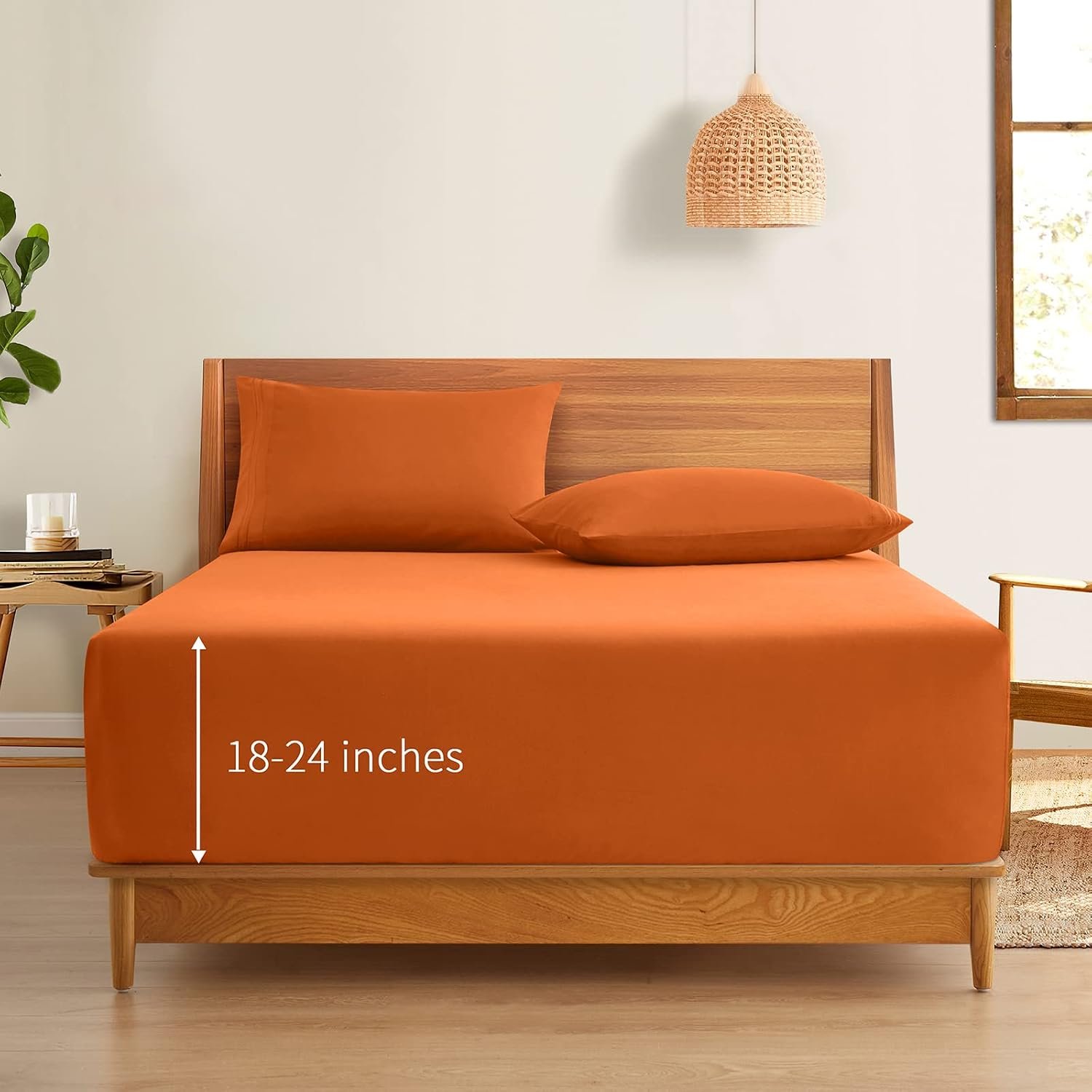 Extra-deep pocket king size fitted sheet, king size only - fits mattresses up to 24 inches thick - luxurious 1800 count - microfiber burnt orange fitted sheet, king size - Image 2