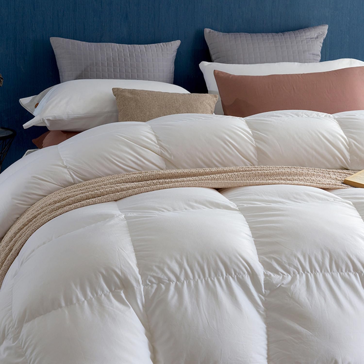 Premium Feathers Down Comforter 100% Cotton Cover Duvet Insert with Corner Tabs (White, King All Season) - Image 2