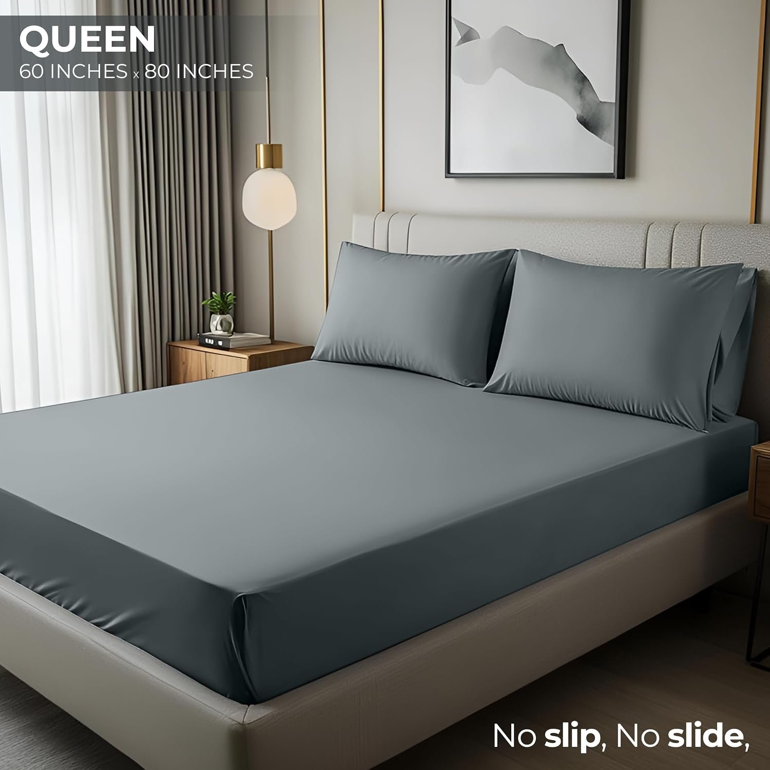 Fitted sheet - Sheet - Deep pocket - Soft microfiber - Shrink-resistant and fade-resistant - Easy care - Includes 1 fitted sheet (grey) - Image 2