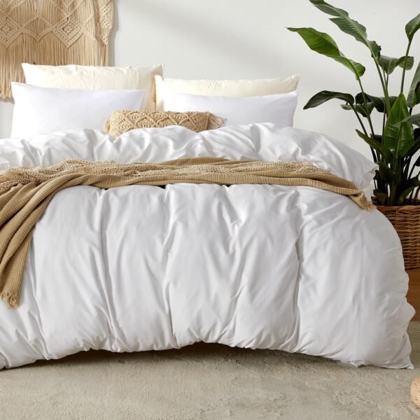 Duvet Cover Full Size 80x90 and 2 Pillow Cases Soft Breathable Duvet Cover Set 3 Pieces with Button Closure Comfy Durable Bedding for All Seasons White