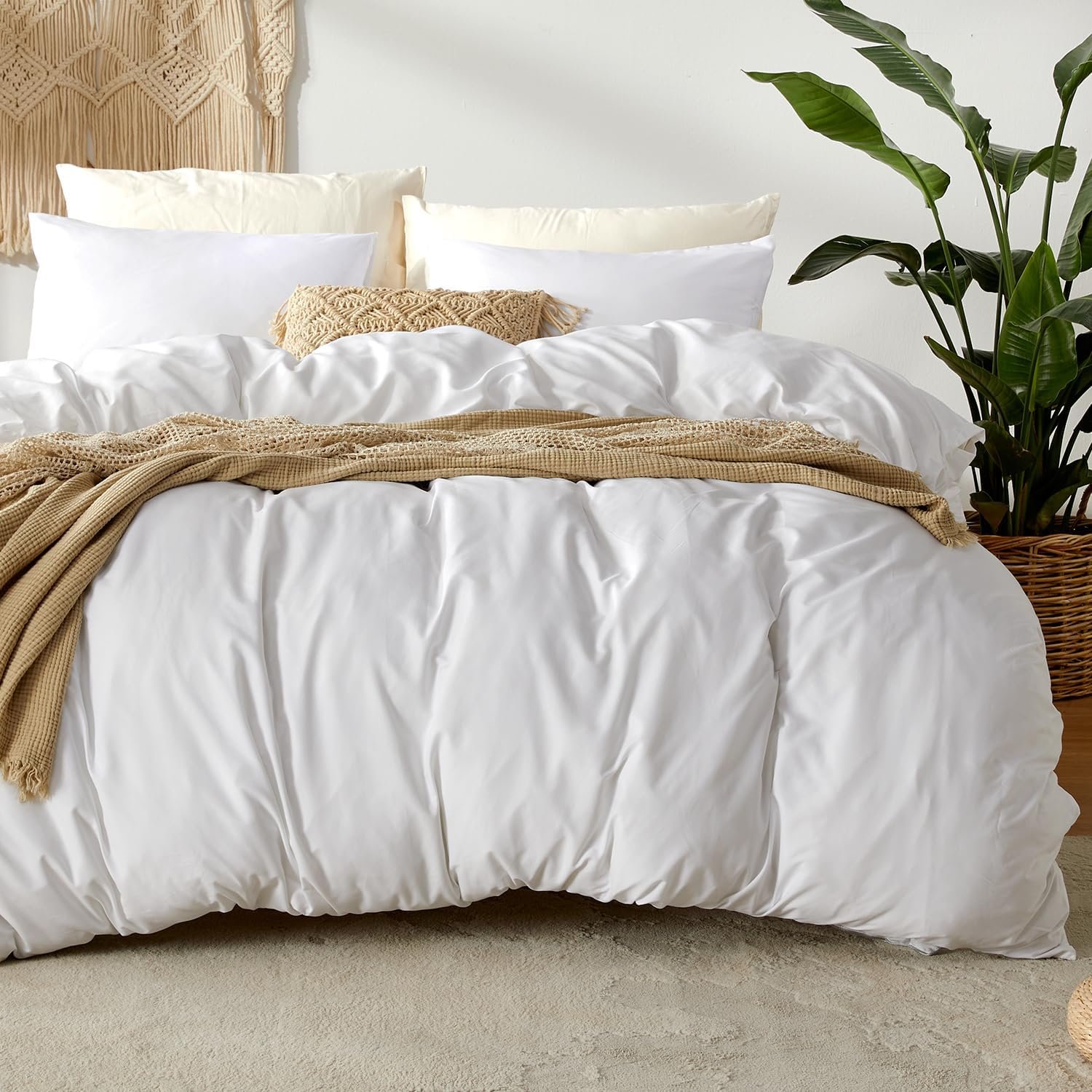Duvet Cover Full Size 80x90 and 2 Pillow Cases Soft Breathable Duvet Cover Set 3 Pieces with Button Closure Comfy Durable Bedding for All Seasons White