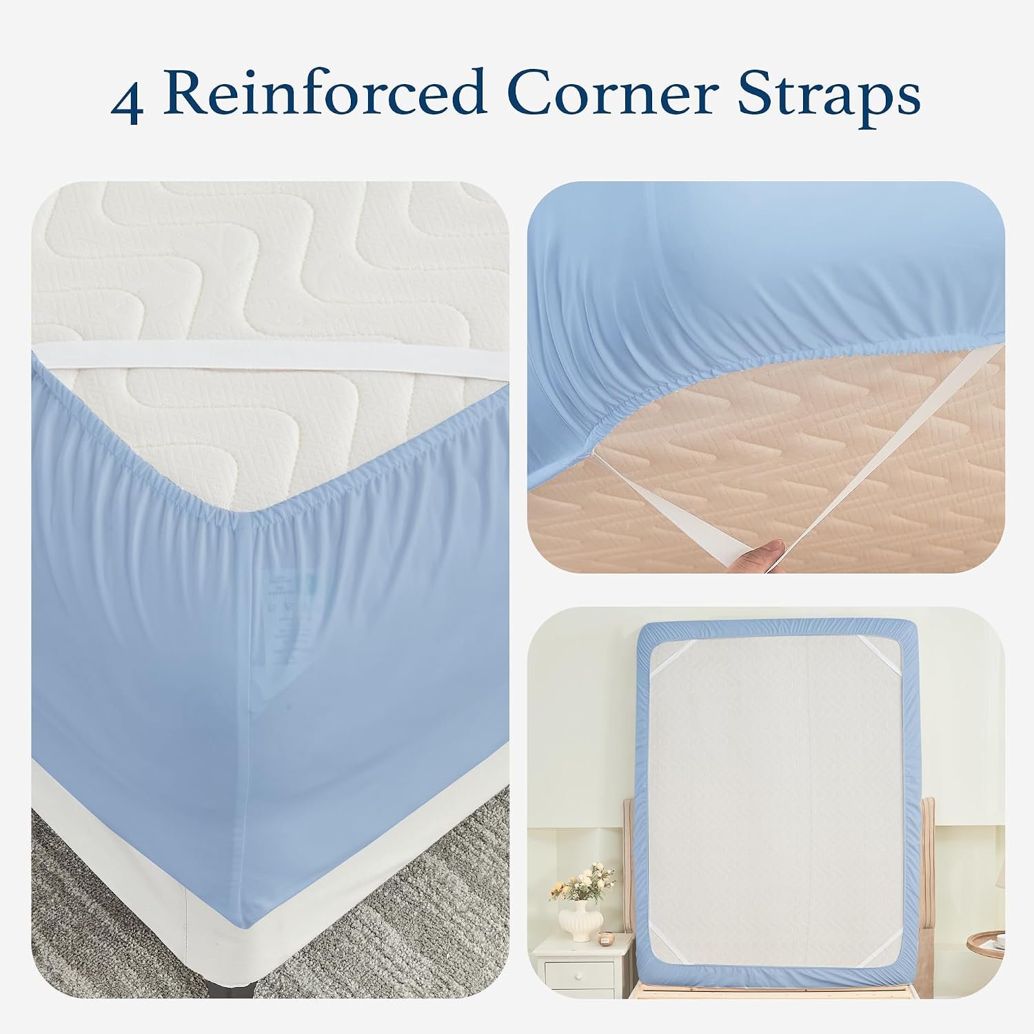 100% Cotton Twill Fitted Sheet, King Size Single Bed, 8-15 16-inch deep pocket fitted sheet, cool base fabric, breathable and soft, includes fitted sheet, with 4 corner straps (King Single, Serenity Blue) - Image 2