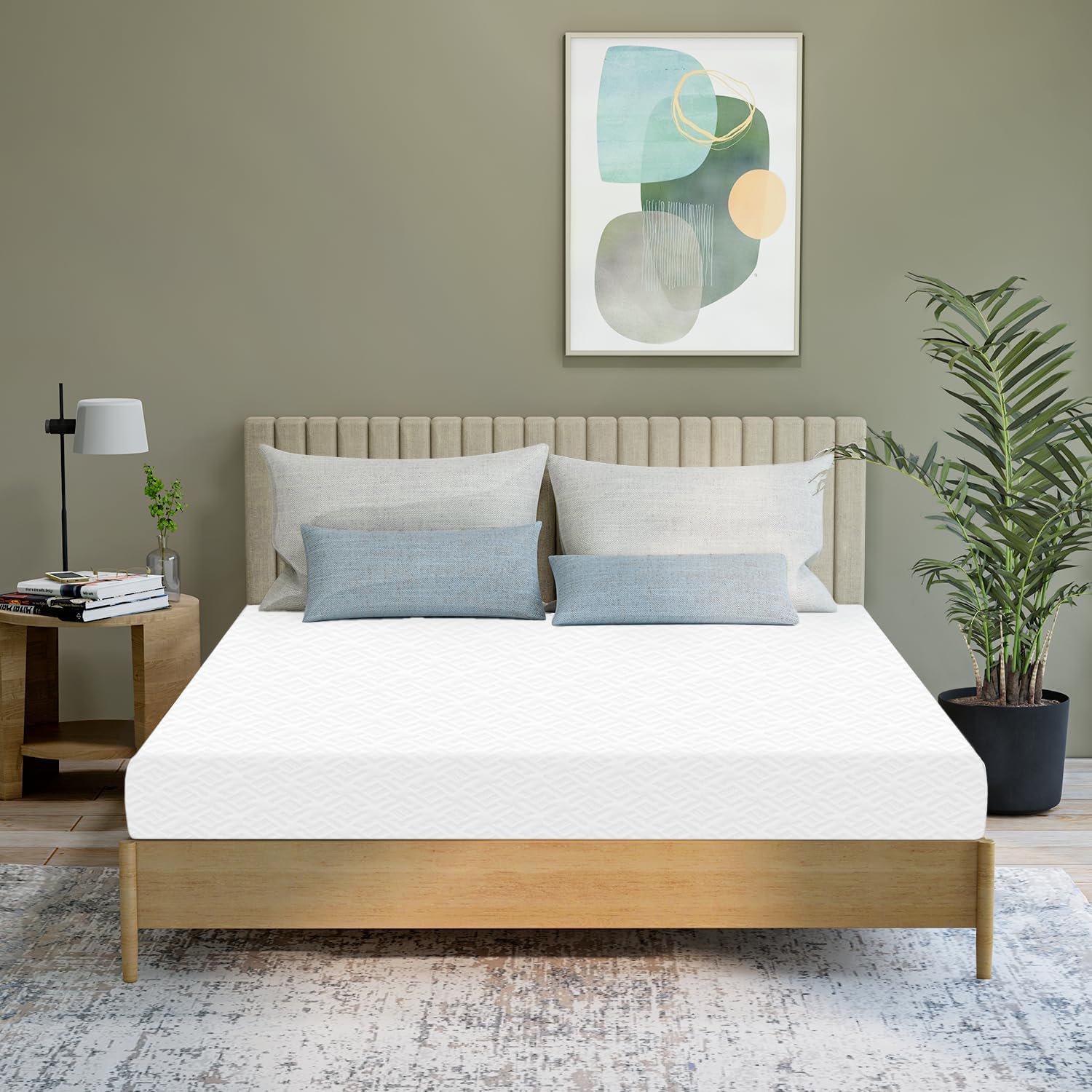 6 Inch Queen Cooling Green Tea Memory Foam Mattress Medium Firm Foam, Pressure Relief & Mattress-in-a-Box Ultimate Comfort Fiberglass Free (Queen, 6 in)