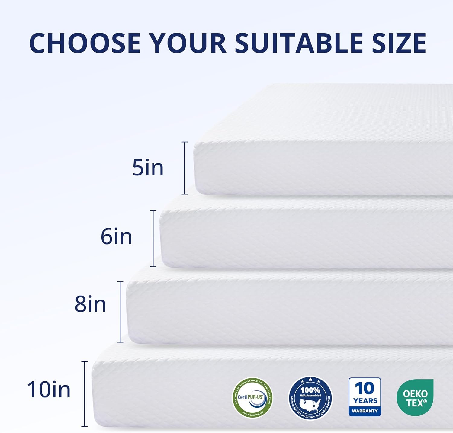 Twin XL Mattress 10 Inch Green Tea Memory Foam Mattress for Cool Sleep & Pressure Relief, Fiberglass Free, Bed in a Box, Removable Washable Cover, - Image 2