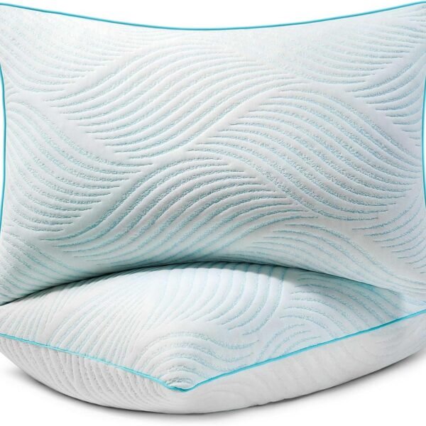 Pillows Queen Size Set of 2 Cooling Memory Foam Pillows for Sleeping Adjustable Medium Firm Back and Side Sleeper