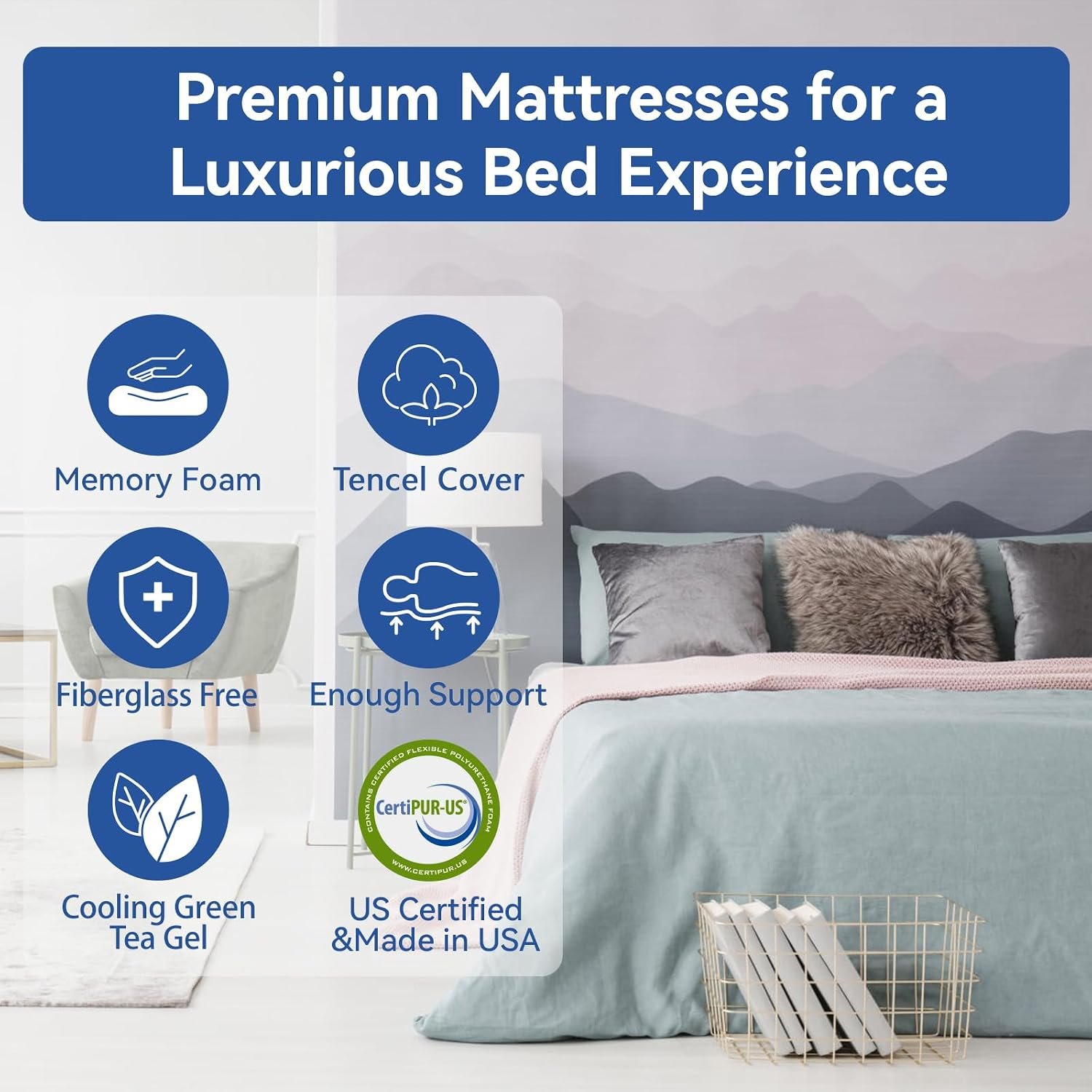 Extra Firm Queen Size Memory Foam Mattress 8 Inch with Tencel Cover, Premier Cooling Green Tea/Gel Bed Mattresses in a Box, Firm-Mattress for Back Pain, CertiPUR-US Deep Sleep, in USA, 80'' x 60'' - Image 2