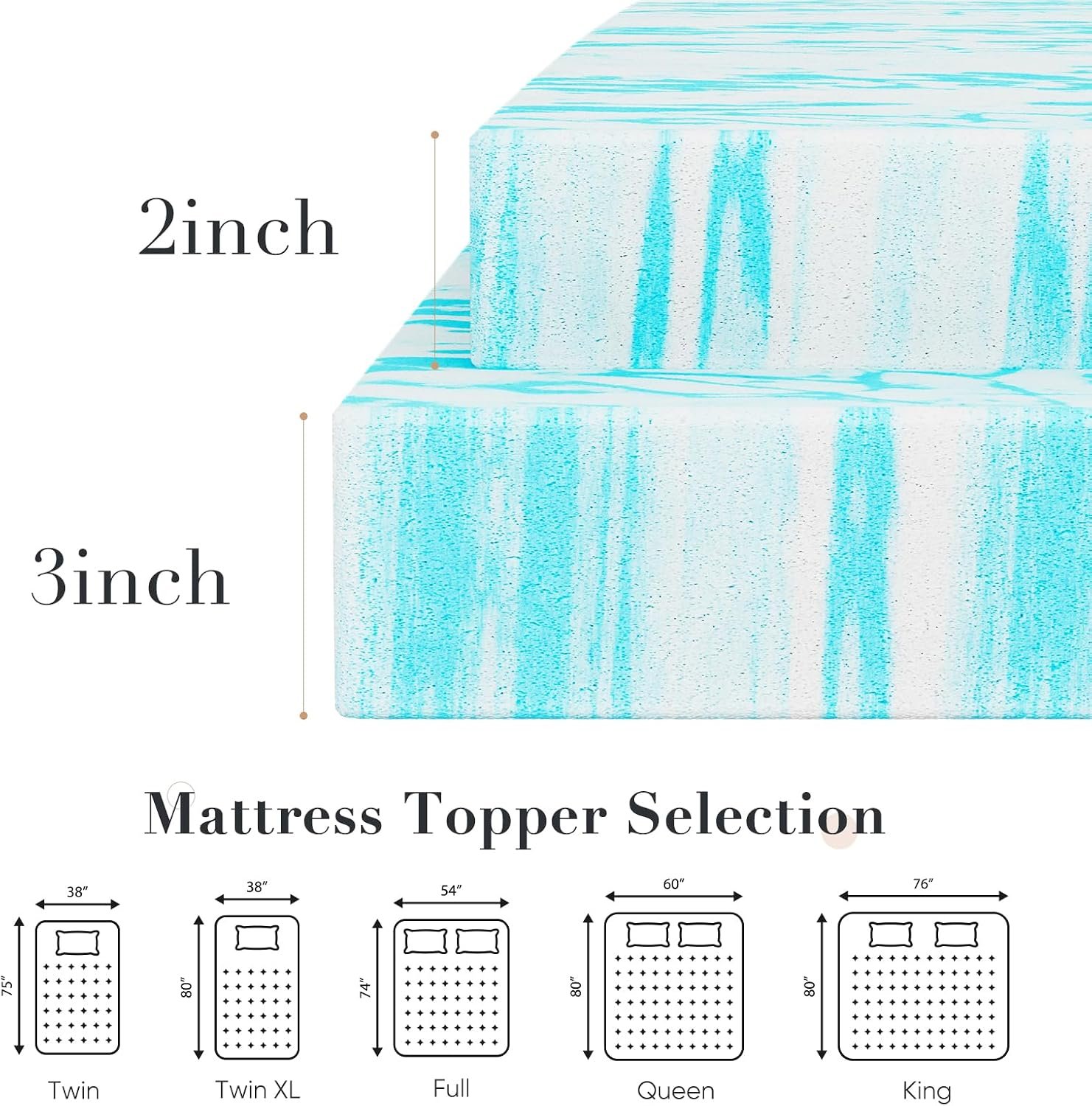 Memory Foam Mattress Topper Full, 3 Inch Thick Gel Infused Bed Toppers for Full Size Bed, Cooling Soft Mattress Pads for Sleeper Sofa, RV, Camper, , Blue - Image 2