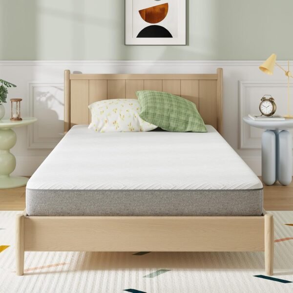 8 Inch Queen Mattress, Gel Queen Memory Foam Mattress in a Box for Pressure Relief with Medium Soft Support & Cooling Night Sleep & Enhanced Comfort, White & Grey