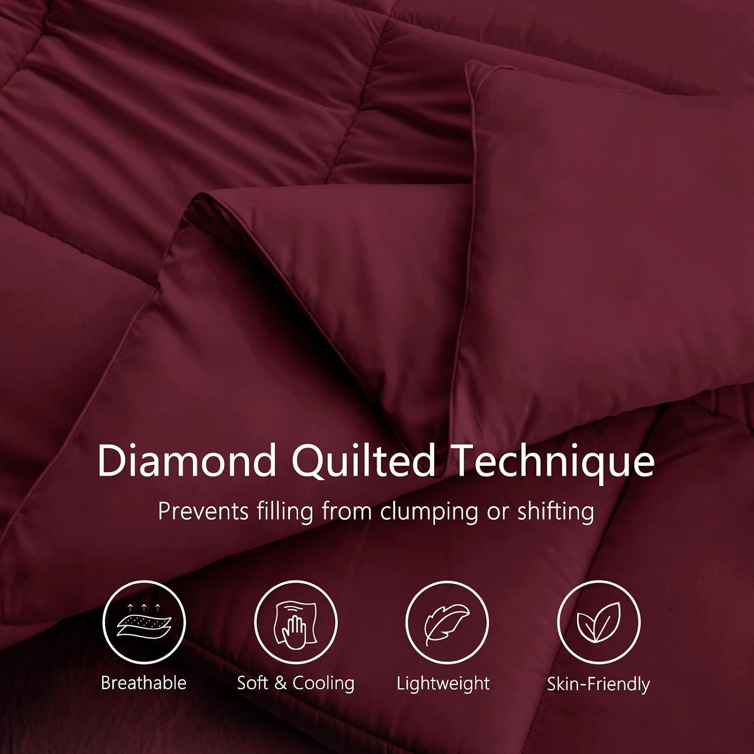 Queen Burgandy Comforter,All Season Quilted Down Alternative Duvet Insert with Corner Tabs, Breathable Bed Comforter, Summer Warm,Burgandy (88"x88") - Image 2