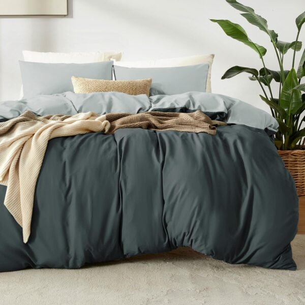 Duvet Cover Twin Size 68x90 and 1 Pillow Case Soft Durable Duvet Cover Set 2 Pieces with Button Closure Comfy Breathable Bedding for All Seasons Anthracite-Grey
