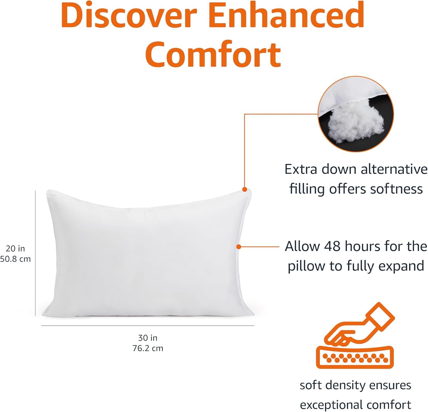 Down Alternative Pillows, Soft Density for Stomach and Back Sleepers, Queen, Pack of 2 - Image 2