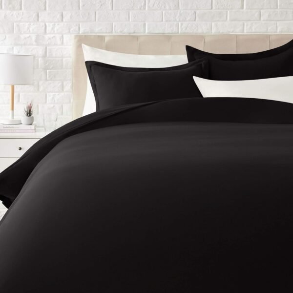 Lightweight Microfiber 3-Piece Duvet Cover Set with Zipper Closure, Full/Queen, Black, Solid