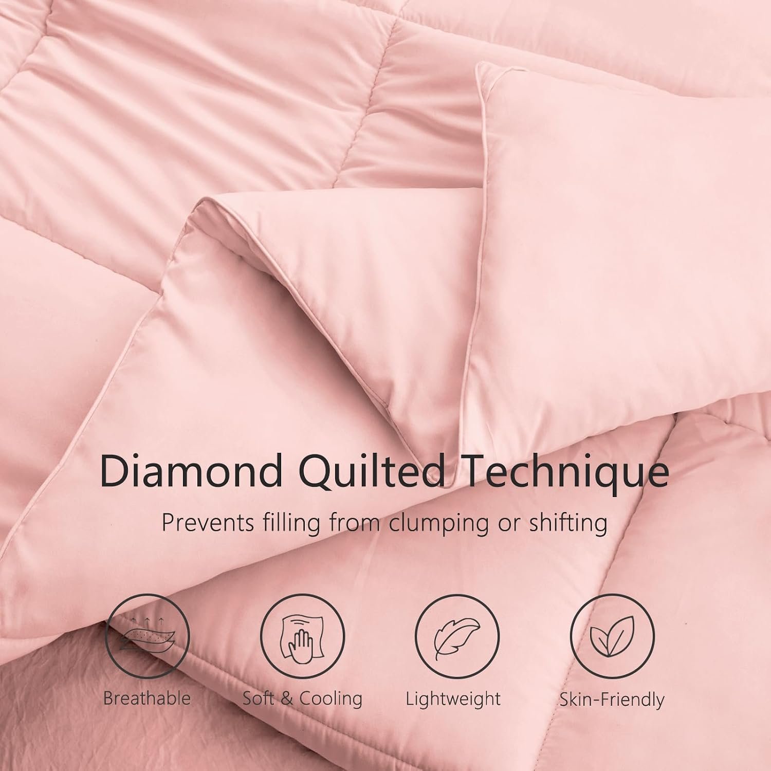 Queen Pink Comforter,All Season Quilted Down Alternative Duvet Insert with Corner Tabs, Breathable Bed Comforter, Summer Warm, Pink (88"x88") - Image 2