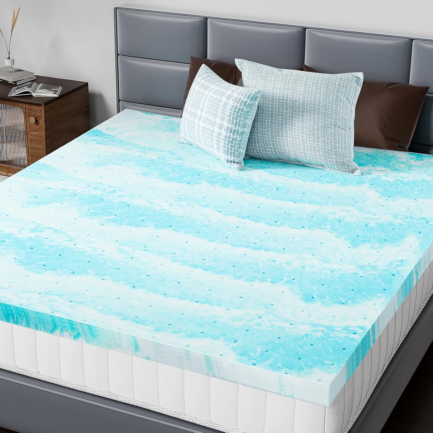 Memory Foam Mattress Topper Full, 3 Inch Thick Gel Infused Bed Toppers for Full Size Bed, Cooling Soft Mattress Pads for Sleeper Sofa, RV, Camper, , Blue
