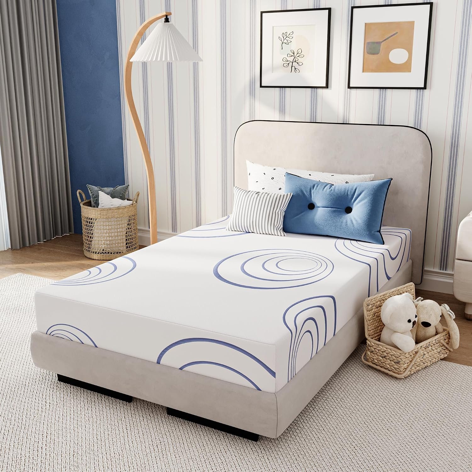8 Inch Full Mattress, Charcoal Gel Cooling Memory Foam Mattress in a Box, Medium Fiberglass Free, , Blue