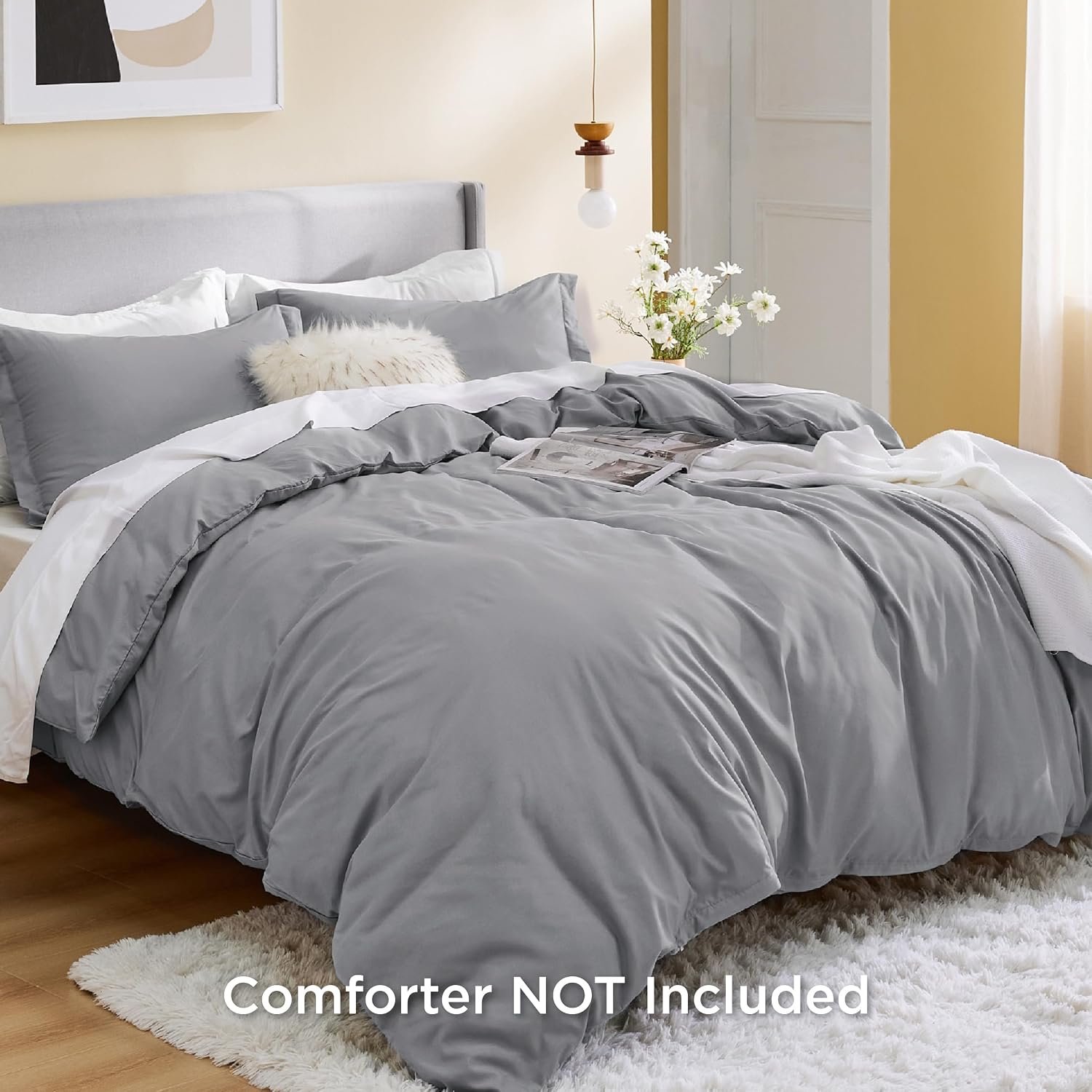 Duvet Cover Queen Size - Soft Double Brushed Bedding Set for Kids & Adults, Zipper Closure, 3 Pieces, Includes 1 Duvet Cover (90"x90") & 2 Pillow Shams, NO Comforter, Grey - Image 2