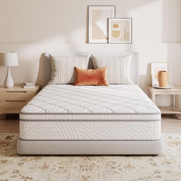 10 Inch King Size Mattress for Motion Isolation & Pain Relief, Hybrid King Mattress with Comfort Foam & Pocket Springs, Plush Bed Mattresses in a Box by