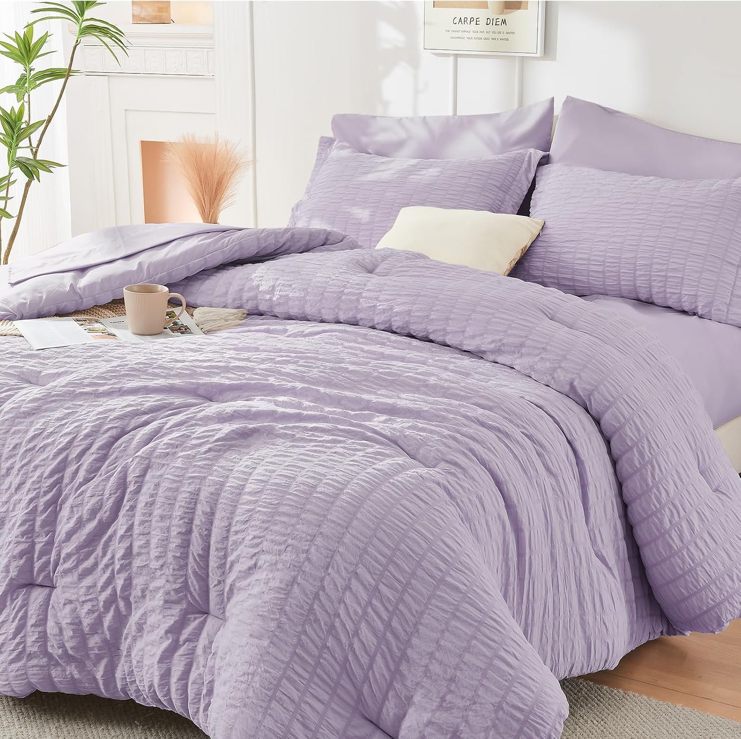 Lavender Duvet Cover Queen Size, Ultra Soft 3-Piece Seersucker Duvet Cover Set with Zipper Closure, Soft Brushed Microfiber Bedding Set with 8 Corner Ties (90"x90", 2 ) - Image 2