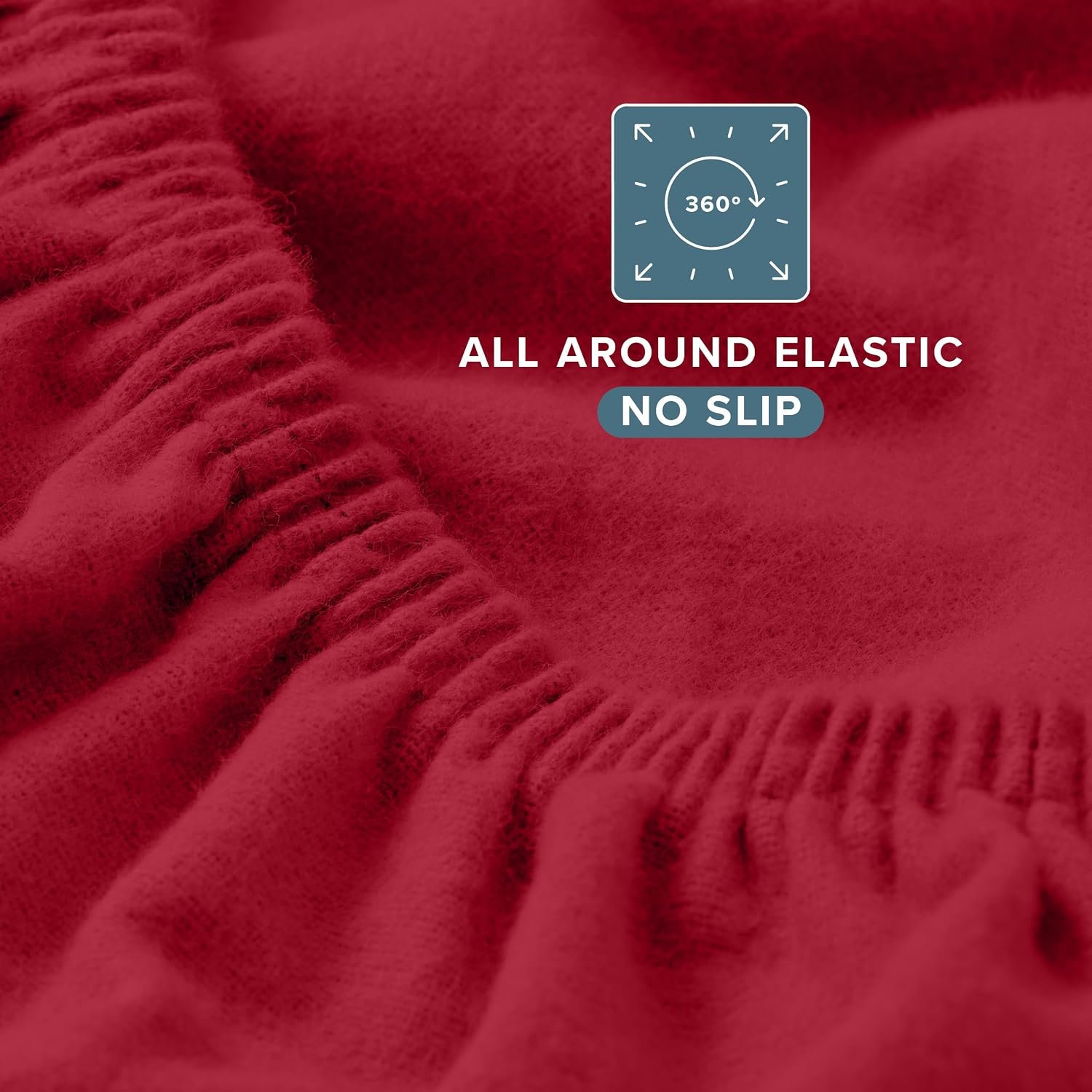 Flannel Fitted Sheet, 100% cotton, velvety soft and thick - double-brushed flannel - deep pocket (Queen size, red) - Image 2