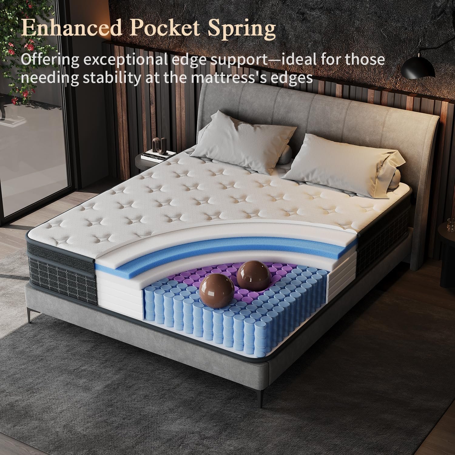 Full Size Mattress, 12 Inch Full Mattress in a Box, Individually Pocketed Springs, Pressure Relief, Motion Isolation, Provides Support, , Medium Firm - Image 2