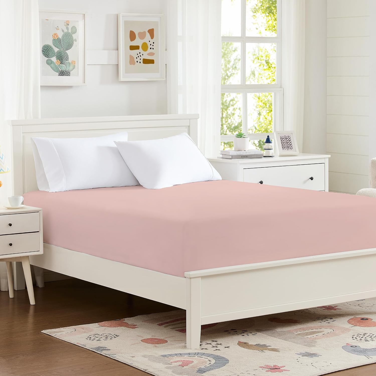 100% Microfiber 60" x 80" Queen Size Fitted Sheet (fitted sheet only), hotel quality deep pocket fitted sheet, protects mattresses up to 14 inches thick, machine washable and colorfast, doesn't shift easily, lotus pink