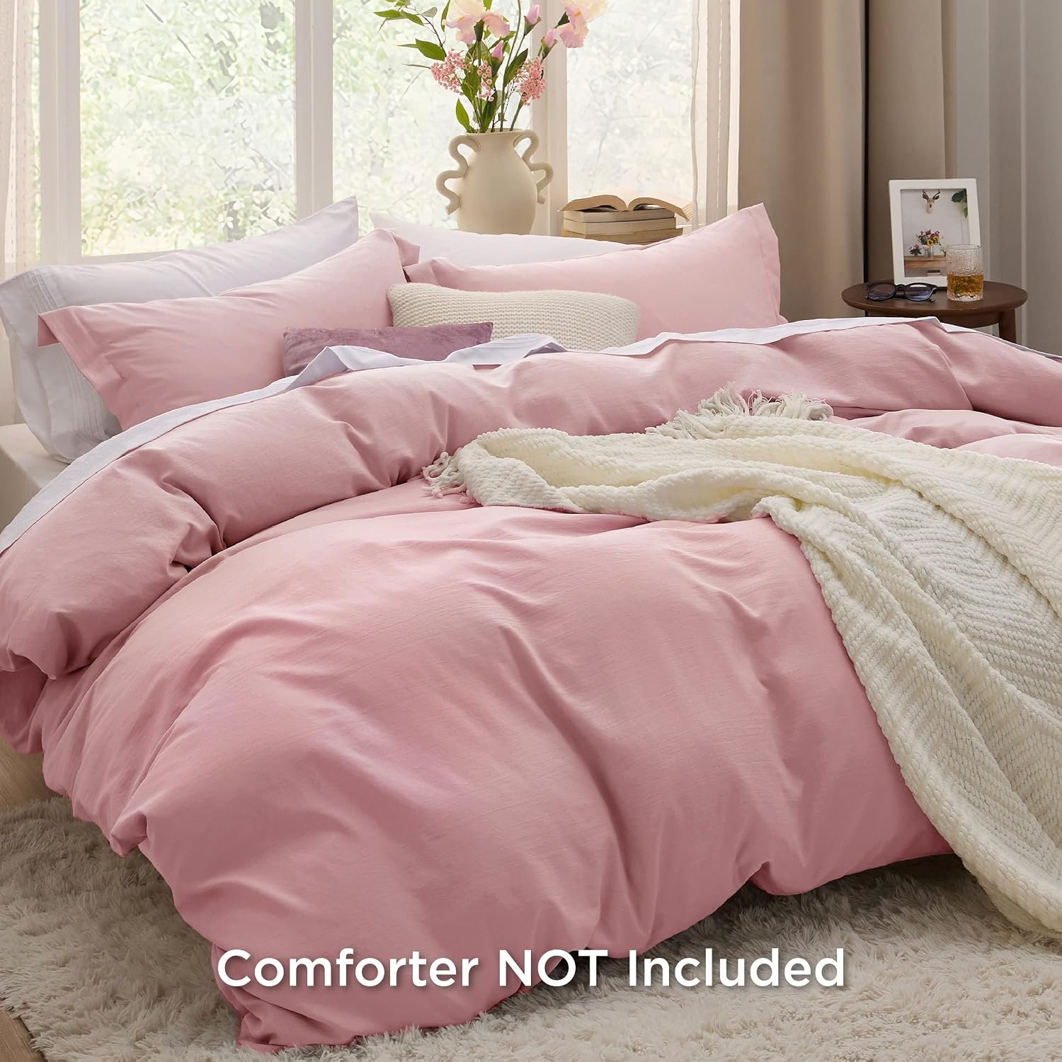 Pink Duvet Cover Queen Size - 3 Pieces Prewashed Extra Soft Bedding Set, Includes 1 Duvet Cover 90x90 Inches with Zipper Closure & 2 Pillow Shams, Comforter Not Included - Image 2