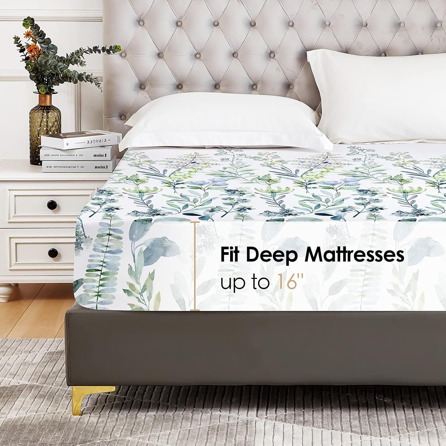 Floral Pattern Fitted Sheet, Premium Double-Brushed Microfiber Deep Pocket Fitted Sheet, Extra Large, Super Soft Fitted Sheet, Shrink-Resistant, Fade-Resistant, Extra Large - Image 2