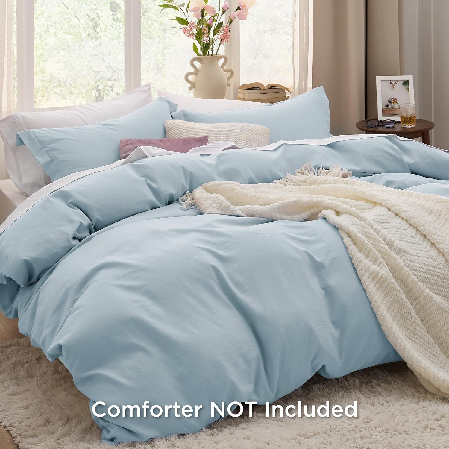 Sky Blue Duvet Cover Queen Size - 3 Pieces Prewashed Extra Soft Bedding Set, Includes 1 Duvet Cover 90x90 Inches with Zipper Closure & 2 Pillow Shams, Comforter Not Included - Image 2