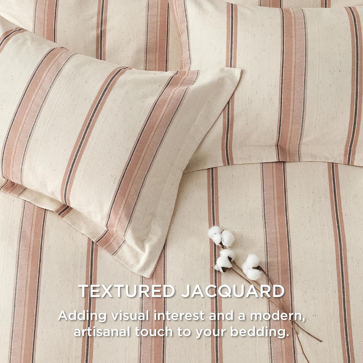 Cotton Duvet Cover King Size - Waffle Boho Neppy Textured Duvet Cover Set, Soft and Breathable Striped Bedding Set for All Seasons (Pink, King, 104"x90") - Image 2